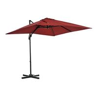 Outsunny Sombrilla Grande Deportada Cuadrada de Terraza, Manivela con Pie de Acero, Dim. 2,5 x 2,5 l m, Aluminio, Poliéster Rojo de Alta Densidad