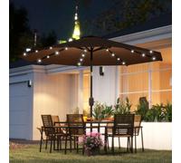 Outsunny Sombrilla Jardín con 32 Luces LED Solares Inclinable Ø265x233 cm Marrón Gris oscuro