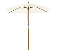 Outsunny Sombrilla de Jardín Ø250x230 cm Parasol de Terraza con 6 Varillas Poste Desmontable Anti-UV Impermeable y Marco de Madera para Playa Patio Blanco