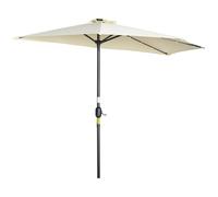 Outsunny Sombrilla Semicircular con 24 Luces LED Solar 270x135x240 cm Parasol de Jardín con Manivela Techo de Ventilación para Pared Balcón Beige