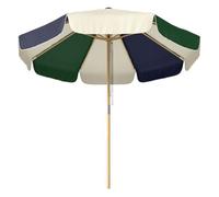 Outsunny Sombrilla Terraza Exterior, Ø2,3 m, Sombrilla de Jardín con Marco de Efecto Madera, Polea con Cuerda, Dosel Bicolor, UPF30+, Parasol para Playa, Patio, Terraza, Verde Oscuro