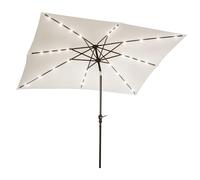 Outsunny Sombrilla Terraza Exterior 2,7x2x2,5 m Sombrilla de Jardín con Techo Inclinable hasta 45° Luces LED Solares Poste de Acero y Manivela Parasol para Patio Terraza Blanco Crema