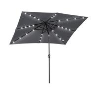 Outsunny Sombrilla Terraza Exterior 2,7x2x2,5 m Sombrilla de Jardín con Techo Inclinable hasta 45° Luces LED Solares Poste de Acero y Manivela Parasol para Patio Terraza Gris Oscuro