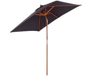Outsunny Sombrilla Terraza Exterior 200x150 cm Sombrilla de Jardín Rectangular con Ángulo Ajustable Mástil de Madera y Manivela Parasol para Patio Terraza Gris Oscuro