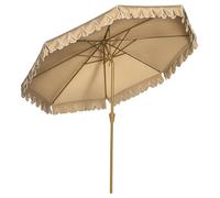 Outsunny Sombrilla Terraza Exterior, Ø264x240 cm, Sombrilla de Jardín con Ángulo Ajustable, Manivela y Volantes, Impermeable, Parasol para Playa, Patio, Balcón, Caqui