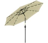Outsunny Sombrilla Terraza Exterior Ø265 cm con 32 Luces LED Solares | Sombrilla de Jardín, Poste de Acero, Manivela de Parasol Inclinable, para Patio, Terraza