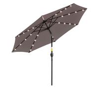 Outsunny Sombrilla de Jardín con 32 Luces LED Solares Ø265x233 cm Parasol Inclinable con Manivela y Poste de Acero para Terraza Gris Aosom España