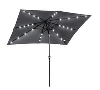 Outsunny Sombrilla Terraza Exterior 268x205x248 cm Sombrilla de Jardín con Techo Inclinable hasta 45° Luces LED Solares Poste de Acero y Manivela Parasol para Patio Terraza Gris Oscuro