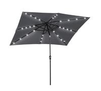 Outsunny sombrilla terraza exterior 268x205x248 cm sombrilla de jardín con techo inclinable hasta 45° luces led solares poste de acero y manivela parasol para patio terraza gris oscuro