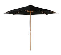Outsunny Sombrilla Terraza Exterior Ø300 cm Sombrilla de Jardín con Sistema de Polea Techo Ventilado y Poste Desmontable de Madera Parasol para Patio Terraza Negro
