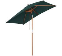 Outsunny Sombrilla Terraza Exterior Ángulo Ajustable 200x150 cm Verde | Sombrilla de Jardín Rectangular, Mástil de Madera, Manivela, Parasol para Patio Terraza
