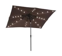 Outsunny sombrilla terraza exterior con luces led 268x205x248 cm sombrilla de jardín con techo inclinable hasta 45° solares poste de acero y manivela parasol para patio terraza marrón 248 cm