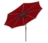 Outsunny Sombrilla Terraza Exterior con Luces LED Solares Ø292x252 cm Sombrilla de Jardín con Inclinación Ajustable hasta 45° Impermeable y Manivela Parasol para Patio Piscina sin Base Burdeos