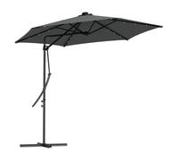Outsunny Sombrilla Voladiza de 3 m con Luces LED Sombrilla de Jardín con Manivela y Base Cruzada Parasol Excéntrico para Exterior Patio Terraza Gris Oscuro