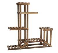 Outsunny Soporte de Madera para Flores 6 Estantes Decorativo para Macetas Plantas Interior Exterior 98x28x96,5 cm Carbonizado Aosom España
