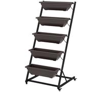 Outsunny Soporte de plantas de 5 niveles, 145 cm de alto, estantería para flores con macetas con ruedas, estantería para plantas de acero Marrón