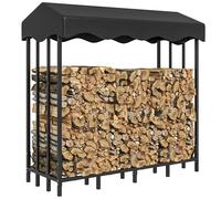 Outsunny Soporte para Leña con Cubierta 143x70x145 cm Leñera de Exterior Estante de Leña de Metal con Estructura Reforzada Impermeable Carga 1200 kg para Interior y Exterior Negro