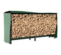 Outsunny Soporte para Leña con Cubierta Estante de Leña Leñero de Metal Ajustable con Estante para Interior y Exterior Carga 200kg 200x36x99 cm Verde Oscuro y Negro