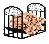 Outsunny Soporte para Leña Estante de Leña Leñero de Metal con Estante Curvo para Interior y Exterior 60,5x36x46,5 cm Negro