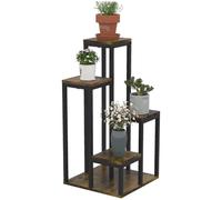 Outsunny Soporte para Plantas 4 Niveles 40x40x81 cm Marrón Rústico | De Madera, Estantería para Plantas con Base Multiusos, Soporte para Macetas, Interior y Exterior, Balcón, Terraza, Jardín