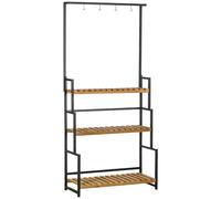 Outsunny Soporte para plantas a 3 Niveles con Ganchos Superiores en Madera de Abeto y Metal para Interior y Exterior, 80x36x174 cm Aosom España