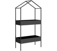 Outsunny Soporte para plantas de 2 niveles con forma de casa, 150 cm de alto, con gancho, metálico, Negro Aosom España