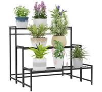 Outsunny Soporte para Plantas de 3 Niveles Estantería para Plantas para Esquina Diseño en Escalera Soporte para Macetas Interior y Exterior 75x70x66 cm Negro