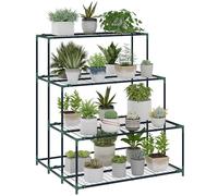 Outsunny Soporte para Plantas de 4 Niveles, Estantería para Plantas de Acero, Diseño en Escalera, Soporte para Macetas para Interior y Exterior, Jardín, Balcón y Patio, 94x84x110 cm, Verde Oscuro