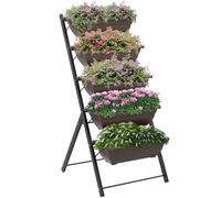 Outsunny Soporte para Plantas de 5 Niveles con 5 Macetas, Estantería para Plantas para Esquina, Orificios de Drenaje, Diseño en Escalera, Soporte para Macetas, Interior y Exterior, 55x63x120 cm, Negro