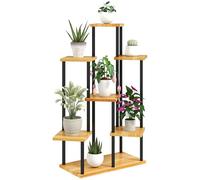 Outsunny Soporte para plantas de 7 niveles para interior y exterior, estante para plantas de acero y madera, soporte para plantas para jardín, terraza, balcón, salón, madera natural