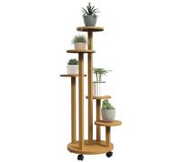 Outsunny Soporte para Plantas de Bambú con Ruedas 33x33x90 cm Natural | 5 Niveles, Estantería Redonda para Plantas para Esquina, Soporte para Macetas, Interior y Exterior