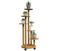Outsunny Soporte para Plantas de Bambú con Ruedas 5 Niveles 33x33x90 cm Natural MARRÓN