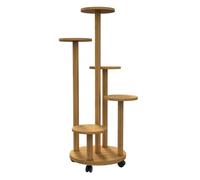 Outsunny Soporte para Plantas de Bambú con Ruedas de 5 Niveles, Estantería Redonda para Plantas para Esquina, Soporte para Macetas, Interior y Exterior, 33x33x90 cm, Natural