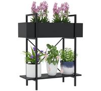 Outsunny - Soporte para plantas de interior de 2 niveles, puerta de metal con orificios de drenaje, bandeja superior, soporte para maceta para interior, exterior, sala de estar, patio, negro