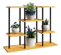 Outsunny Soporte para plantas de interior, estante para plantas de 6 niveles, estructura de acero con base de madera maciza, soporte para plantas para salón, balcón, jardín, madera natural