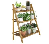 Outsunny Soporte para Plantas de Madera de 3 Niveles, Estantería para Plantas Plegable con Base de Listones, Soporte para Macetas para Interior y Exterior, Terraza, Jardín, 80x37x93 cm, Carbonizado