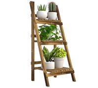 Outsunny Soporte para Plantas de Madera de 3 Niveles, Estantería para Plantas Plegable con Base de Listones, Soporte para Macetas para Interior y Exterior, Terraza, Jardín, 40x37x93 cm, Carbonizado