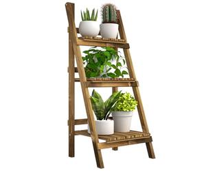 Outsunny Soporte para Plantas de Madera de 3 Niveles, Estantería para Plantas Plegable con Base de Listones, Soporte para Macetas para Interior y Exterior, Terraza, Jardín, 40x37x93 cm, Carbonizado