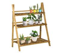 Outsunny soporte para plantas de madera de 3 niveles estantería para plantas plegable soporte para macetas para interior y exterior terraza jardín balcón 80x37x93 cm natural 80 cm