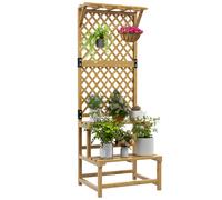Outsunny Soporte para Plantas de Madera Estantería para Plantas de 2 Niveles con Enrejado para Jardín Patio Terraza Natural