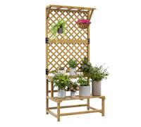 Outsunny soporte para plantas de madera estantería para plantas de 2 niveles soporte para macetas exterior con enrejado para jardín patio terraza 75x50x166 cm natural 166 cm