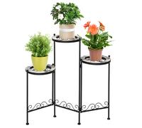 Outsunny Soporte para Plantas de Metal Mecetas Plegable Estantería para Flores con 3 Estantes y Bordes de Azulejo para Decoración Interiores y
