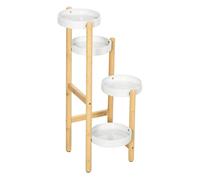 Outsunny soporte para plantas estantería para plantas con pies de bambú estantería para flores con 4 estantes redondos carga 20 kg para interior y exterior ø28x80 cm natural y blanco 80 cm