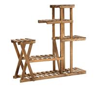 Outsunny Soporte para Plantas Estantería para Plantas con Pies de Madera Estantería para Flores con 5 Niveles Carga 60 kg para Interior y Exterior Terreza Jardín Balcón 98x28x95 cm Carbonizado
