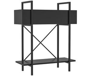 Outsunny Soporte plantas interior 2 niveles, porta planta con agujeros de drenaje, bandeja superior, metal, 60 x 25 x 70 cm negro