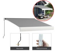 Outsunny Store Banne Motorizado 3x2.5m Control Remoto Manivela Gris Claro