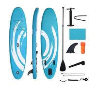 Outsunny Tabla de Paddle Surf Hinchable 300x76x15 cm Tabla de Stand Up Paddling Inflable con Remo Ajustable Aletas Cubierta Antideslizante Bomba y Bolsa de Transporte Azul