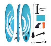 Outsunny Tabla de Paddle Surf Hinchable 300x76x15 cm Tabla de Stand Up Paddling Inflable con Remo Ajustable Aletas Cubierta Antideslizante Bomba y Bolsa de Transporte Azul