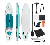 Outsunny Tabla de Paddle Surf Hinchable 320x76x15 cm Plegable con Remo de Aluminio Ajustable Desmontable Bolsa de Transporte y Accesorios Completos Blanco y Turquesa