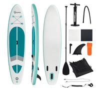 Outsunny Tabla de Paddle Surf Hinchable 320x76x15 cm Plegable con Remo de Aluminio Ajustable Desmontable Bolsa de Transporte y Accesorios Completos Blanco y Turquesa